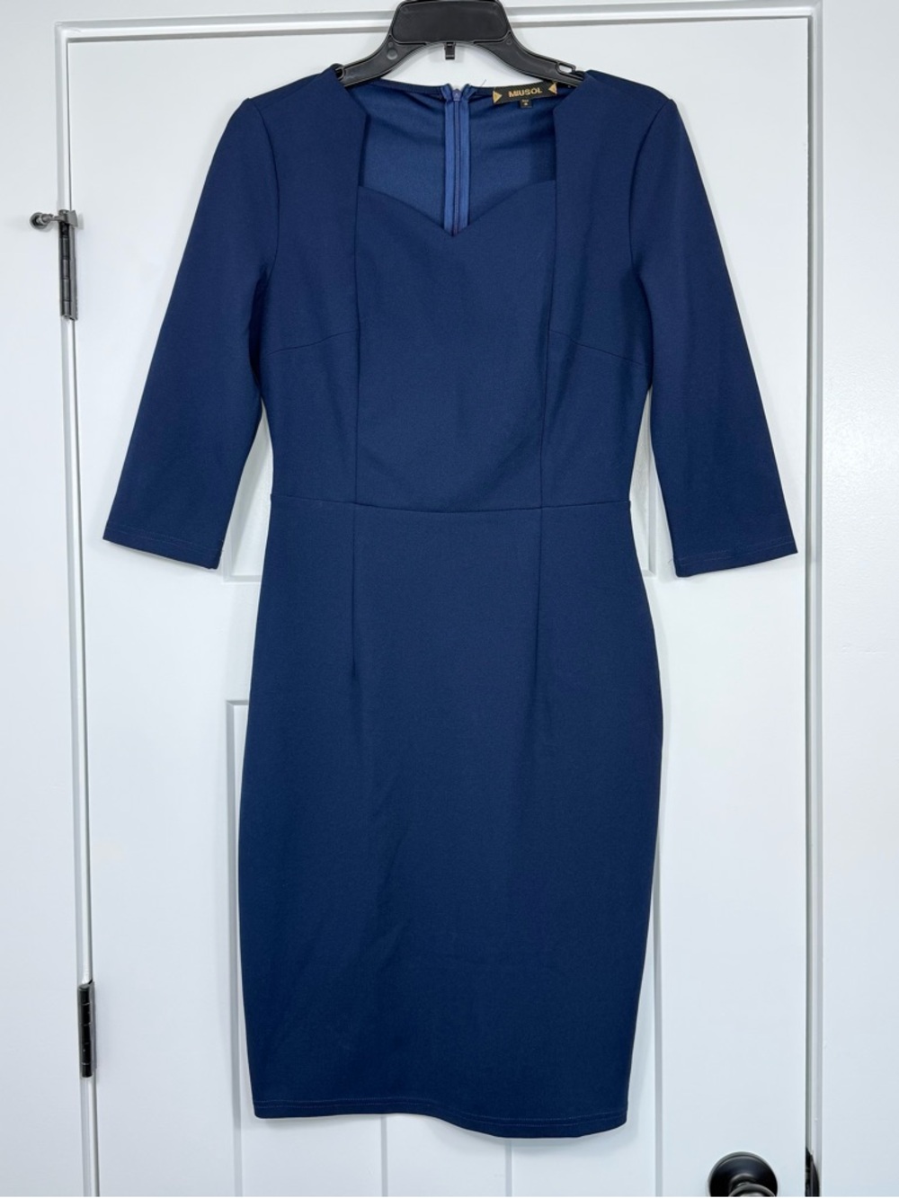 Miusol Sweetheart Neck 3/4 Sleeve Navy Sheath Dress Women’s Size Medium